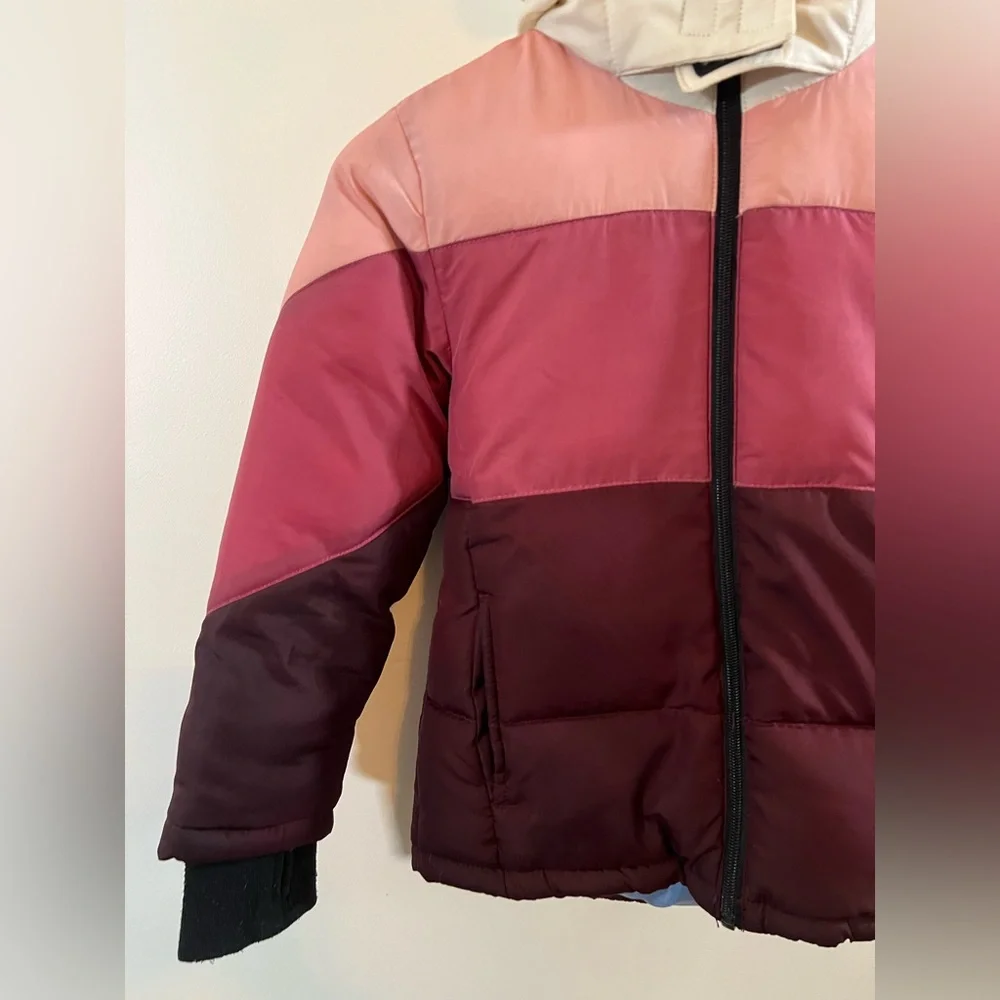 Thereabouts Girls Colorblock Puffer Jacket Hooded Winter Coat Size 6 6X